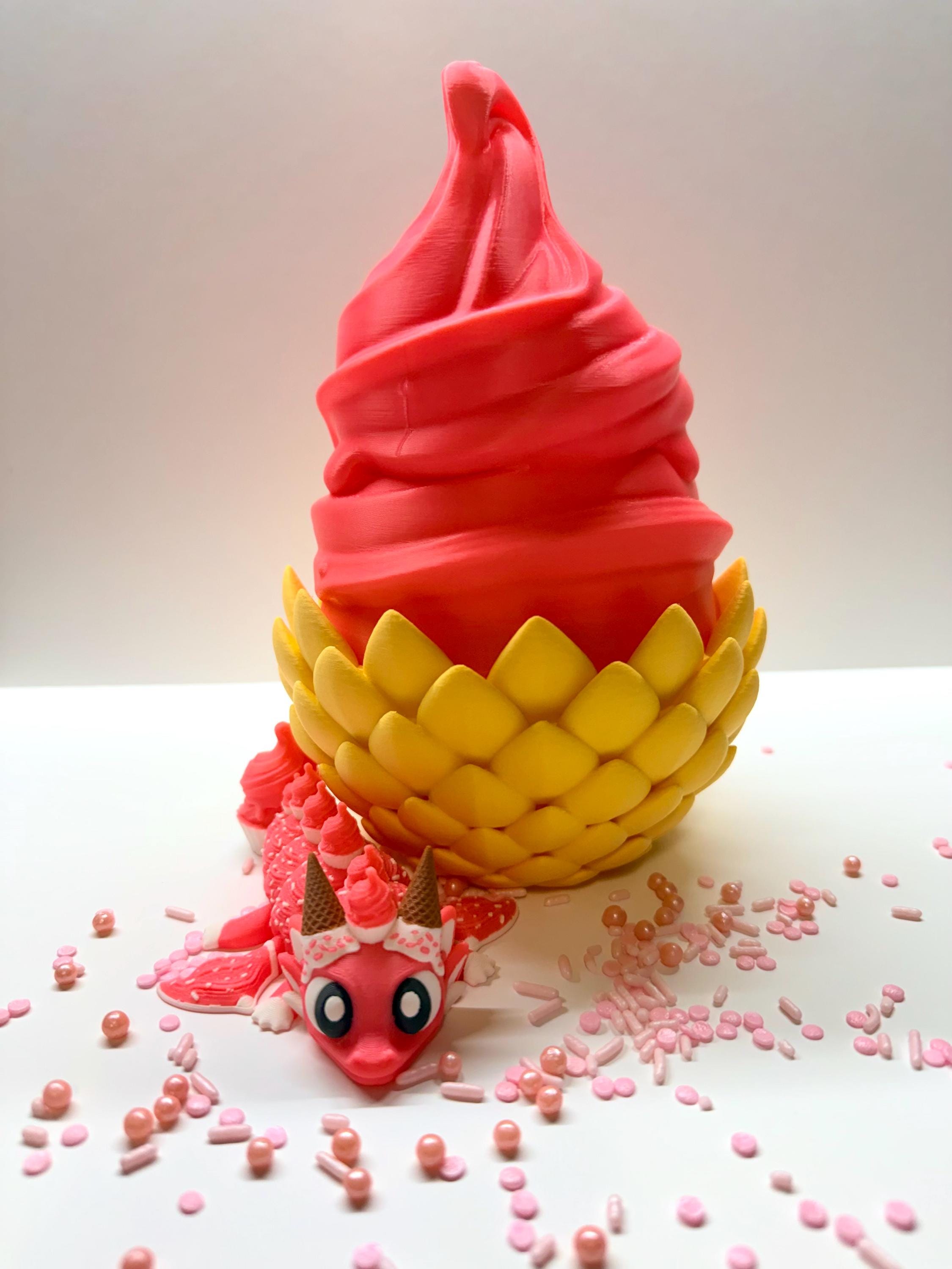 Articulated Cupcake Dragon Egg & Hatchling – 3D Printed Fantasy Display Figure - Yellow