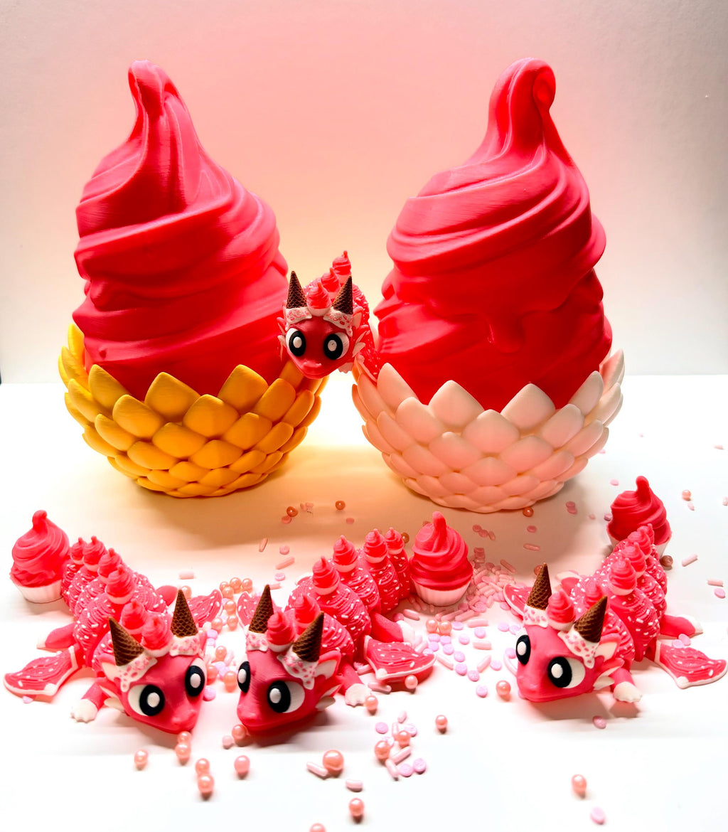 Articulated Cupcake Dragon Egg & Hatchling – 3D Printed Fantasy Display Figure - Yellow